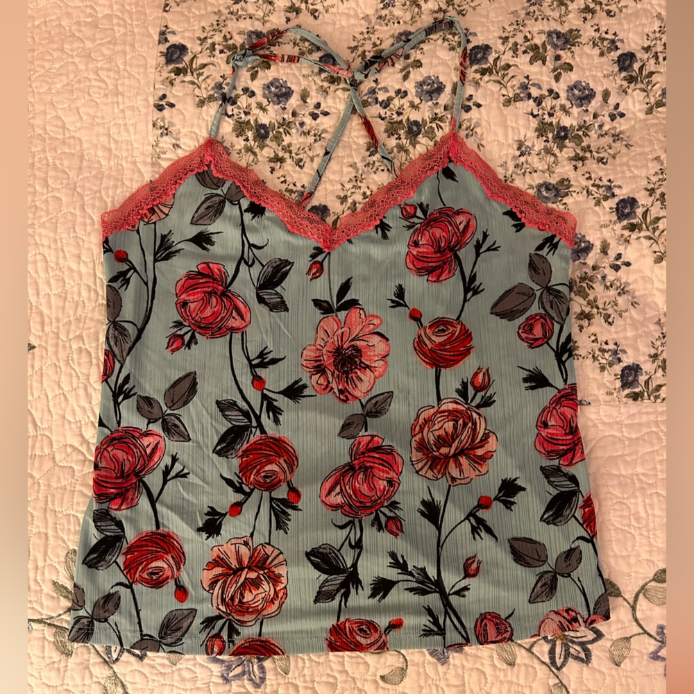 Floral Lace Trim Cami Top